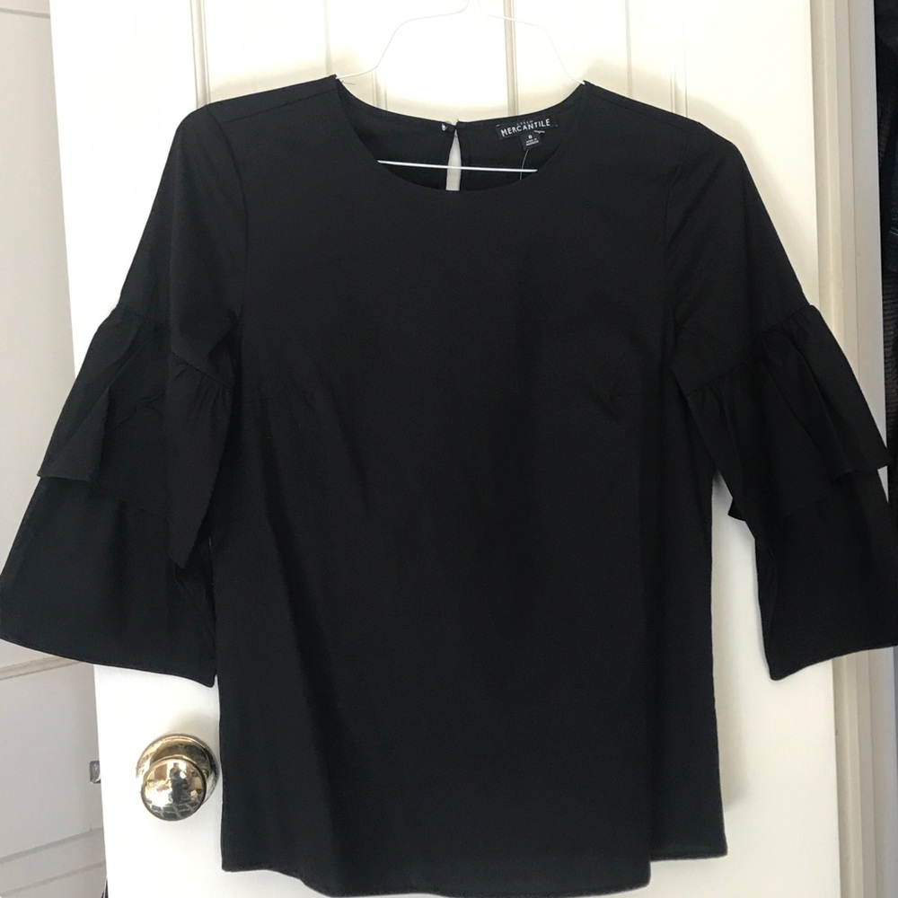 J. Crew Black Ruffle Sleeve Top